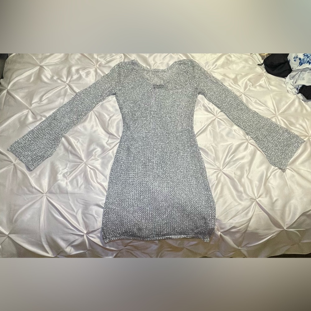 PrettyLittleThing Metallic Silver Knit Top